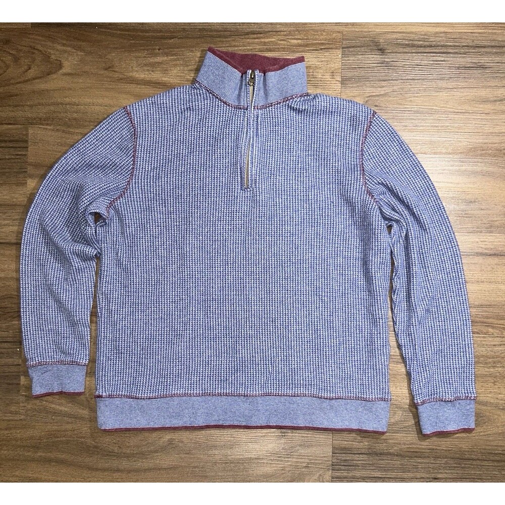 Robert Graham Cotton 1/4 Zip Pullover Sweater Mens [L] Blue Waffle Knit